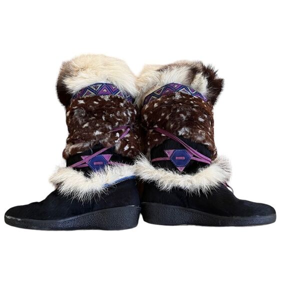 TECNICA Goat Fur Winter Boots Italy Leather Wedge Women 37/5 - Picture 3 of 11